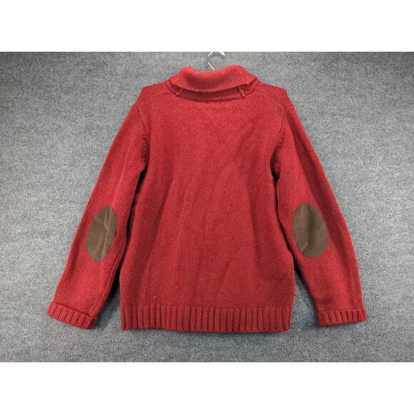 L.L. Bean Men's 100% Shetland Wool Sweater Size L Red Elbow Pads - Picture 2 of 11